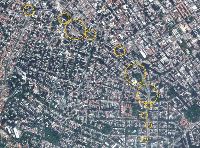 Mapa ilustrativo dos pontos de concentraÃ§Ã£o os fluxos de pedestres